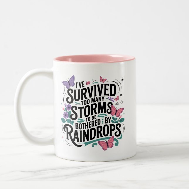Survived Storms Inspirational  Two-Tone Coffee Mug (Left)