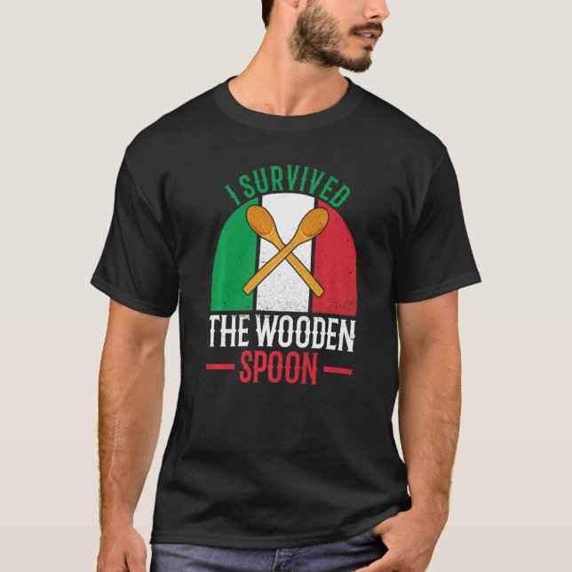 Survived The Wooden Spoon Italian Flag Funny Dad A T-Shirt (Front)