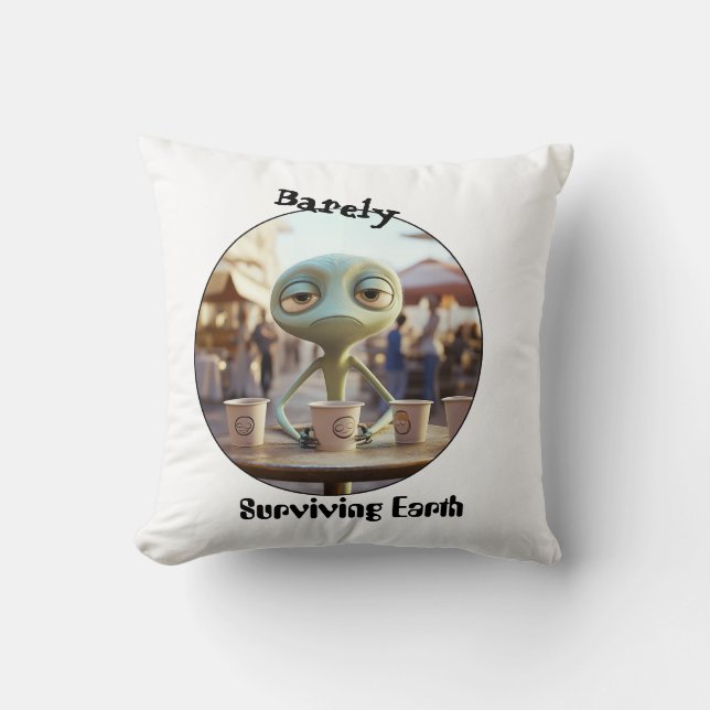 Surviving earth alien coffee drinker cushion (Front)