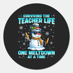 Surviving The Teacher Life Pjs Pajamas Christmas X Classic Round Sticker
