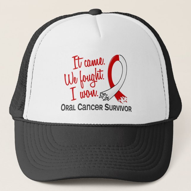 Survivor 11 Oral Cancer Trucker Hat (Front)