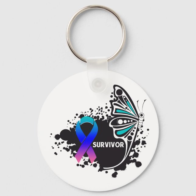 Survivor Abstract Butterfly Thyroid Cancer Key Ring (Front)