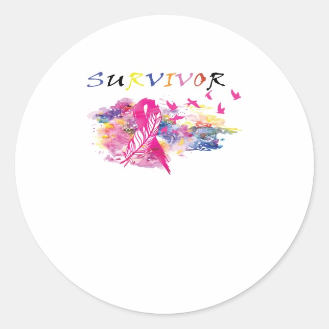 Survivor Birds Breast Cancer Awareness Classic Round Sticker (Front)