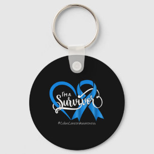 Survivor Blue Colon Cancer Awareness Bleached Key Ring