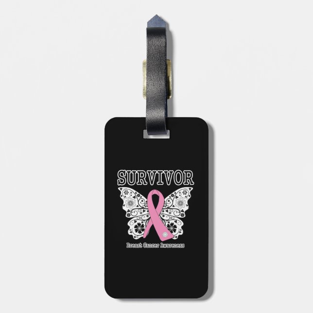 SURVIVOR - Breast Cancer Butterfly Luggage Tag (Back Vertical)