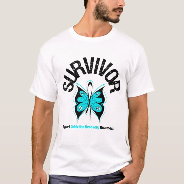 SURVIVOR Butterfly Addiction Recovery T-Shirt (Front)