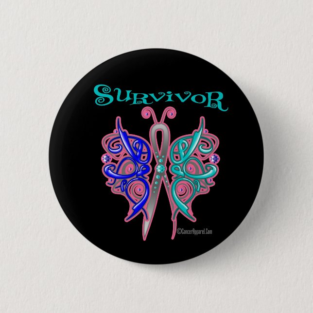 Survivor Celtic Butterfly - Thyroid Cancer 6 Cm Round Badge (Front)