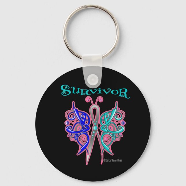 Survivor Celtic Butterfly - Thyroid Cancer Key Ring (Front)