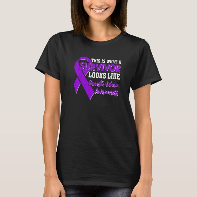 Survivor Domestic Violence Awareness Purple Ribbon T-Shirt (Front)