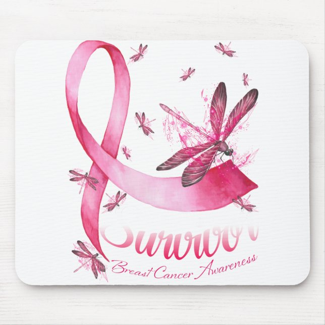 Survivor Dragonfly Pink Ribbon Breast Cancer Mouse Pad (Front)