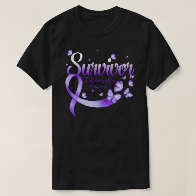 Survivor Fibromyalgia Awareness Butterfly T-Shirt (Design Front)