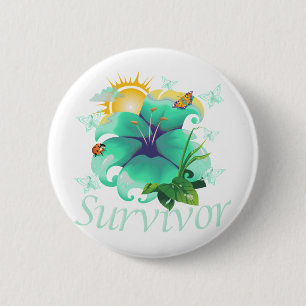 Survivor flower teal 6 cm round badge
