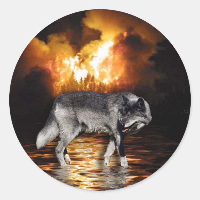 "Survivor" Grey Wolf Gifts Classic Round Sticker (Front)