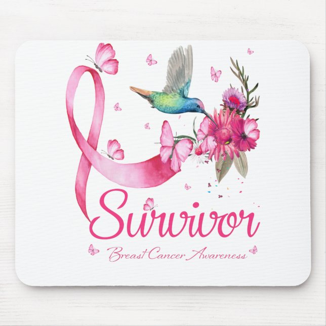 Survivor Hummingbird Ribbon Breast Cancer Mouse Pad (Front)