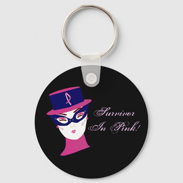 Survivor In Pink Breast Cancer Awareness Ribbon I Key Ring (Front)