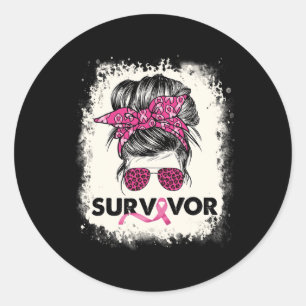 Survivor Messy Bun Breast Cancer Awareness Pink Wa Classic Round Sticker