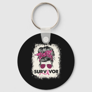 Survivor Messy Bun Breast Cancer Awareness Pink Wa Key Ring