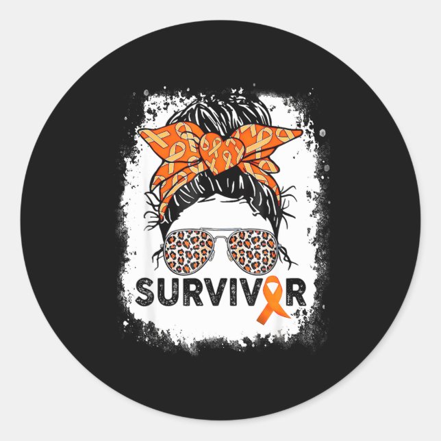 Survivor Messy Bun Warrior Multiple Sclerosis Awar Classic Round Sticker (Front)