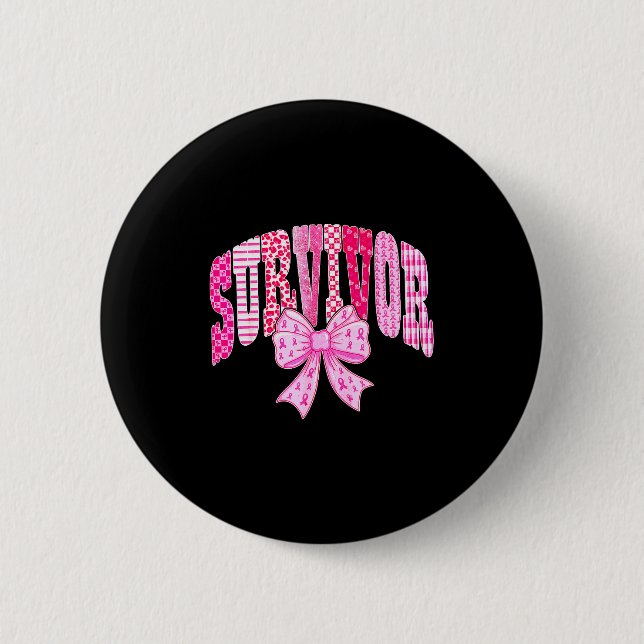 Survivor Nk Ribbon Coquette Bow Breast Cancer Awar 6 Cm Round Badge (Front)