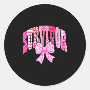 Survivor Nk Ribbon Coquette Bow Breast Cancer Awar Classic Round Sticker