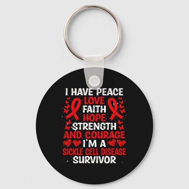 Survivor Peace Hope Love Sickle Cell Disease Aware Key Ring (Front)