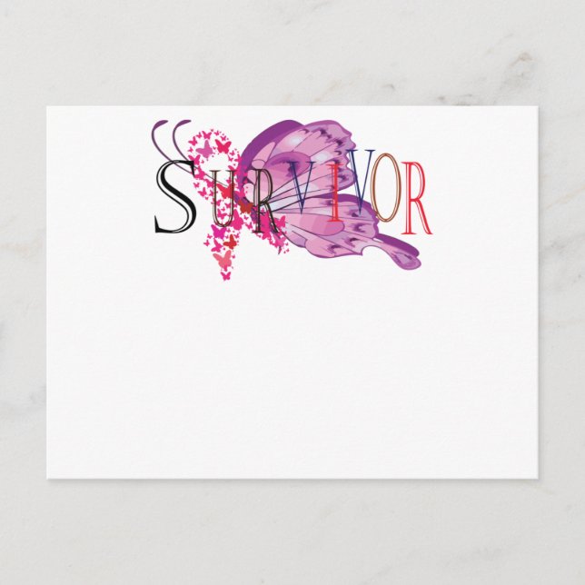Survivor Pink Ribbon Breast Cancer Awareness Invitation Postcard (Front)