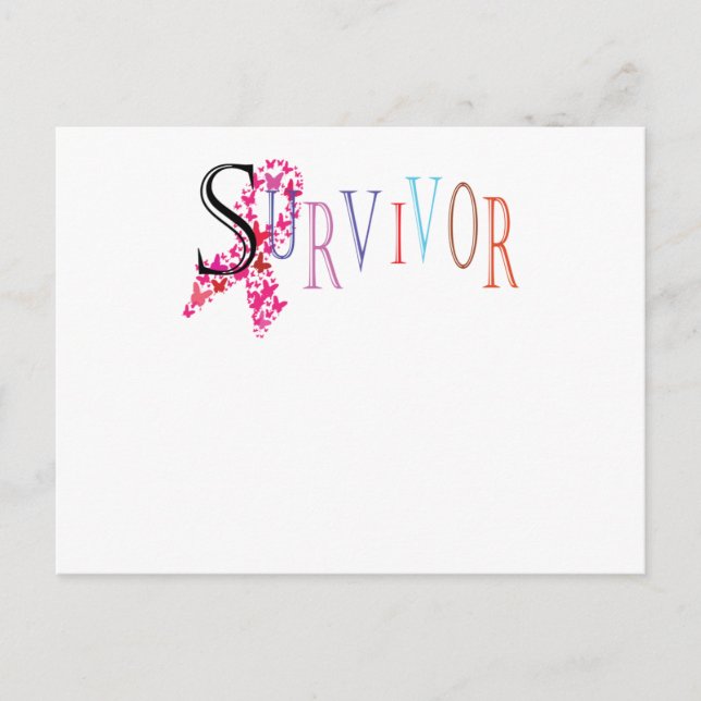 Survivor Pink Ribbon Breast Cancer Awareness Invitation Postcard (Front)