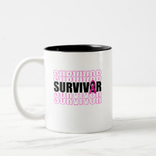 Survivor Pink Ribbon Breast Cancer Awareness Two-Tone Coffee Mug