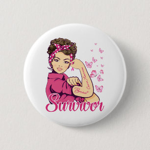 Survivor Rosie Riveter Breast Cancer Awareness 6 Cm Round Badge