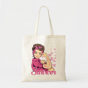 Survivor Rosie Riveter Breast Cancer Awareness Tote Bag