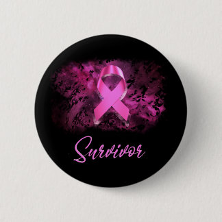 Survivor, support breast cancer awareness 6 cm round badge