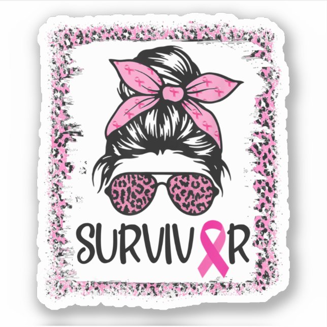 Survivor Warrior Messy Bun Hair Pink Breast Cancer (Front)