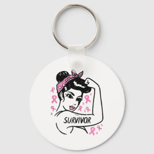 Survivor Warrior Unbreakable Ribbon Breast Cancer Key Ring