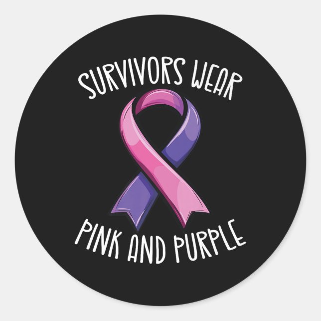 Survivors Wear Pink And Purple Awareness Ribbon Pr Classic Round Sticker (Front)