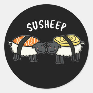 Susheep Funny Sushi Sheep Pun Dark BG Classic Round Sticker
