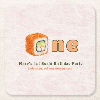 Sushi- 1st Birthday Square Paper Coaster