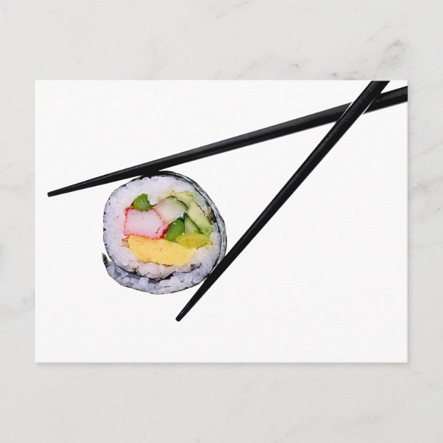 Sushi and black chopsticks  sushi, chopsticks, ric postcard (Front)