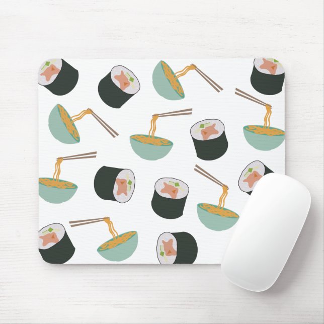 Sushi and Noodles Pattern Mouse Pad (With Mouse)
