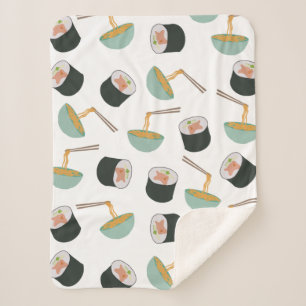 Sushi and Noodles Pattern Sherpa Blanket
