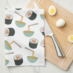 Sushi and Noodles Pattern Tea Towel