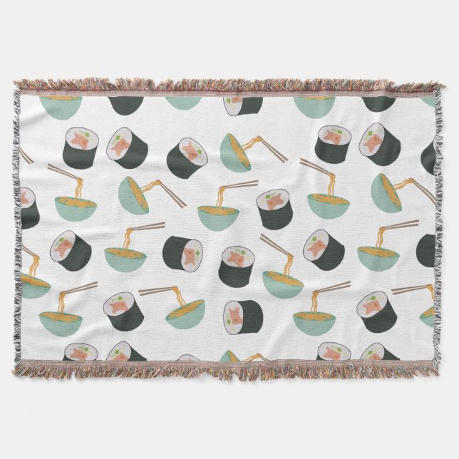 Sushi and Noodles Pattern Throw Blanket (Front)