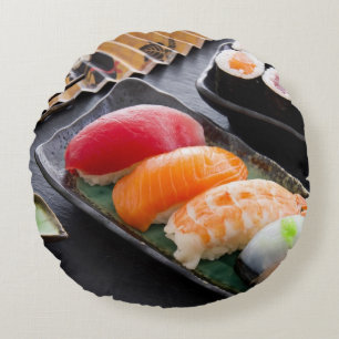 Sushi and rolls round cushion