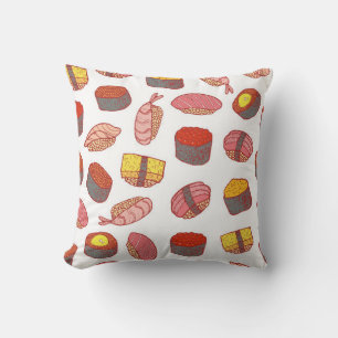 Sushi and rolls seamless pattern. Doodle cartoon c Cushion