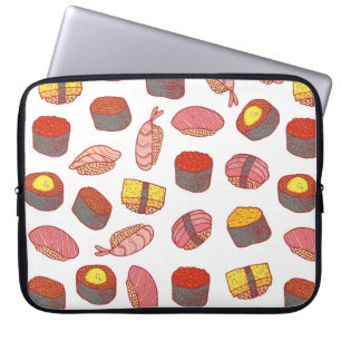 Sushi and rolls seamless pattern. Doodle cartoon c Laptop Sleeve