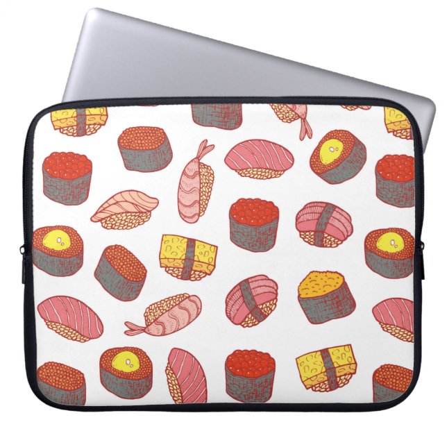 Sushi and rolls seamless pattern. Doodle cartoon c Laptop Sleeve (Front)