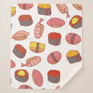 Sushi and rolls seamless pattern. Doodle cartoon c Sherpa Blanket