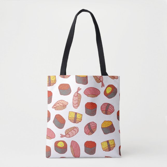 Sushi and rolls seamless pattern. Doodle cartoon c Tote Bag (Front)
