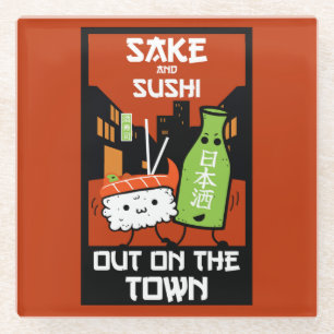 Sushi And Sake Foodies Napkin Glass Coaster
