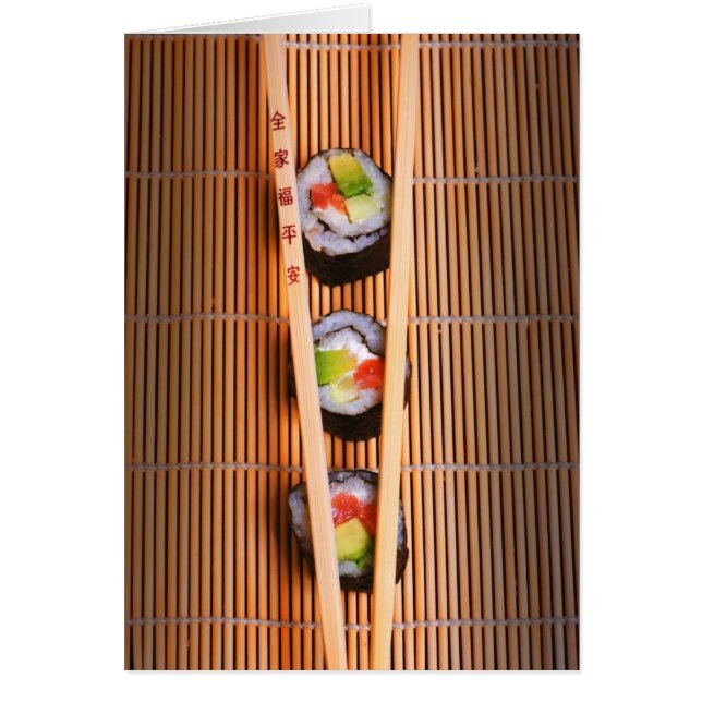 Sushi and wooden chopsticks (Front)