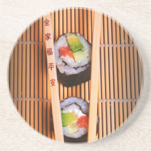 Sushi and wooden chopsticks coaster